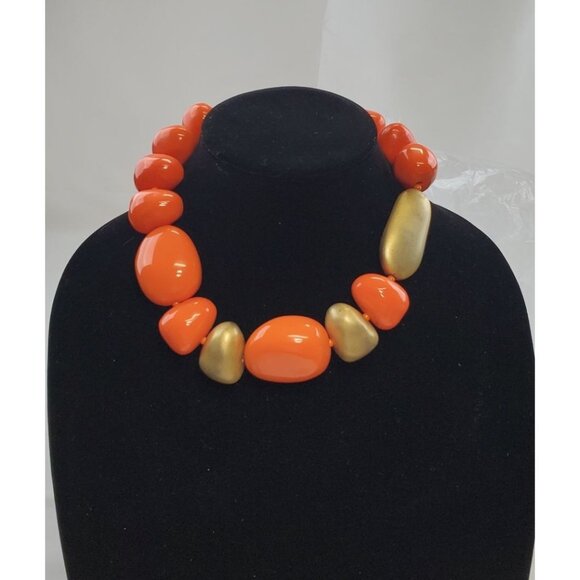 Vintage Kenneth Lane Orange Chunky Lucite Necklace Signed 1980's - Picture 1 of 14